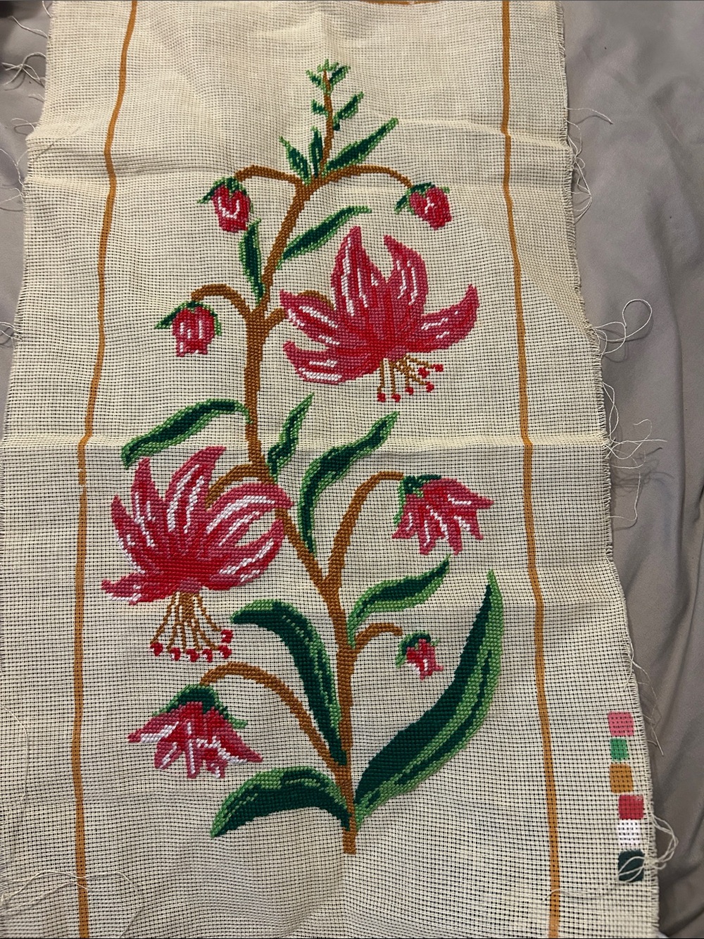 Hand-Embroidered needlepoint  in Pink and Green